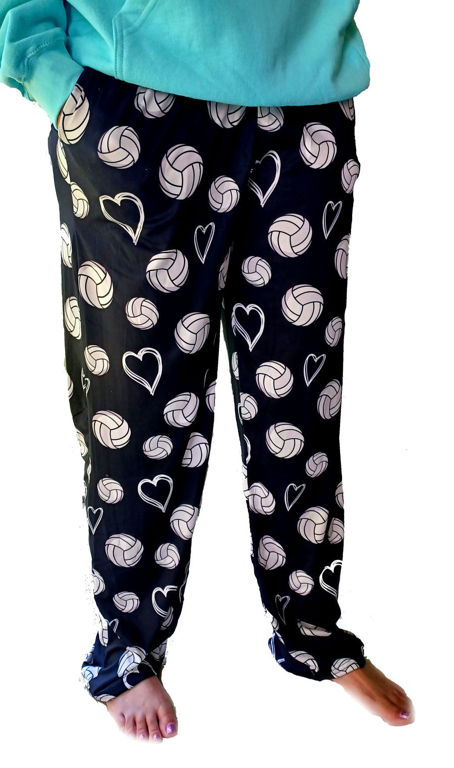 Women's Pajama Pants Blue & Gray Hearts Print Relaxed Lounge Pants